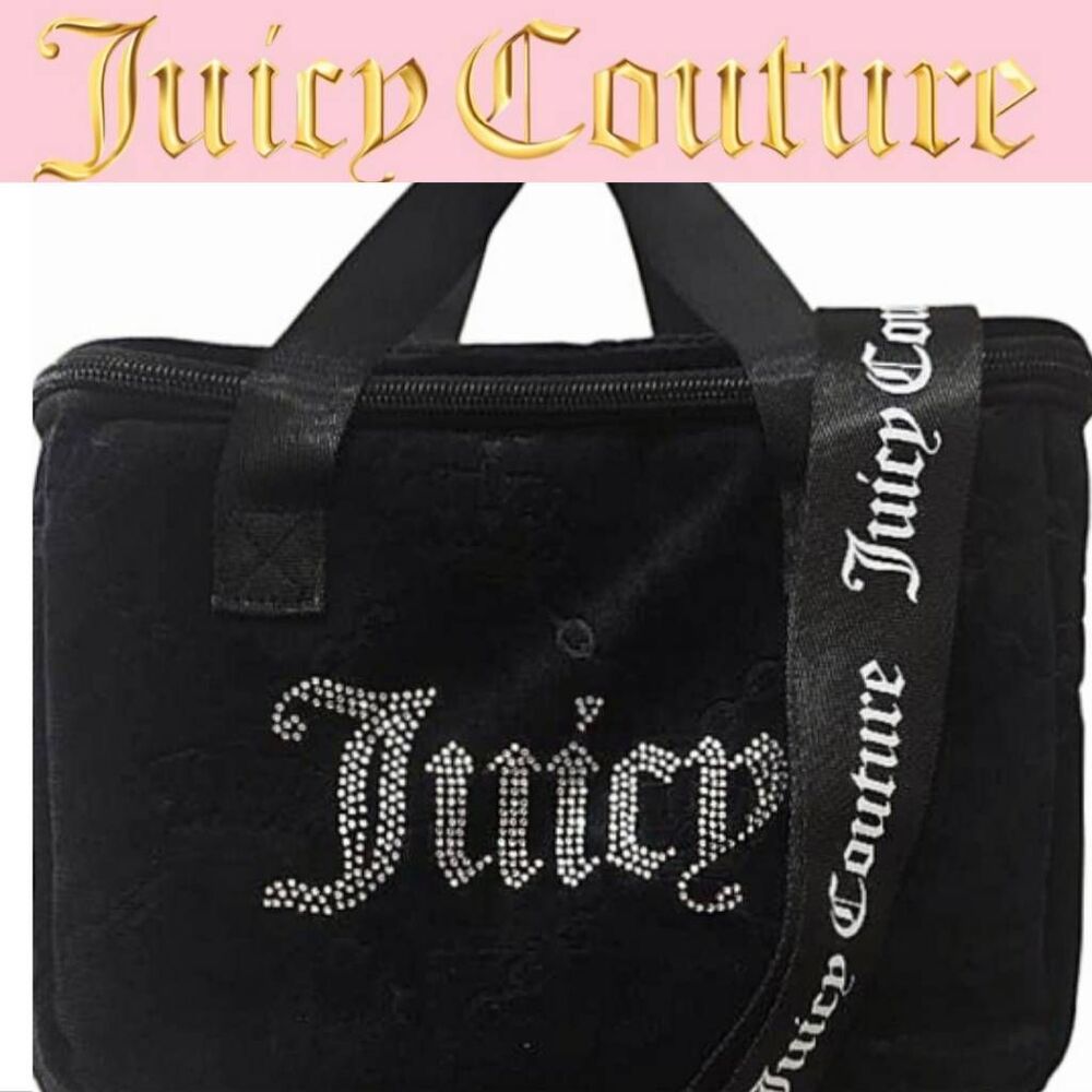 Juicy Couture Crown & Chains Embossed Rhinestone Logo Velour Insulated Tote Bag
